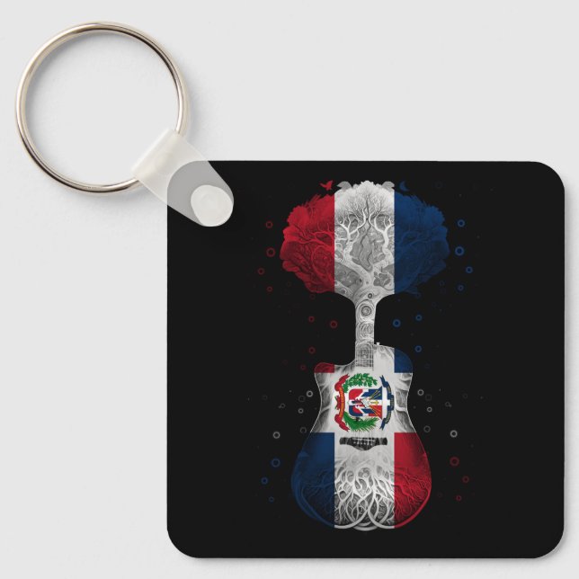 The Dominican Republic Flag Guitar Musician Music  Keychain (Front)