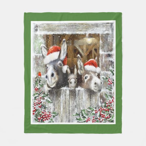 The Donkey Family Christmas Christmas Fleece Blanket