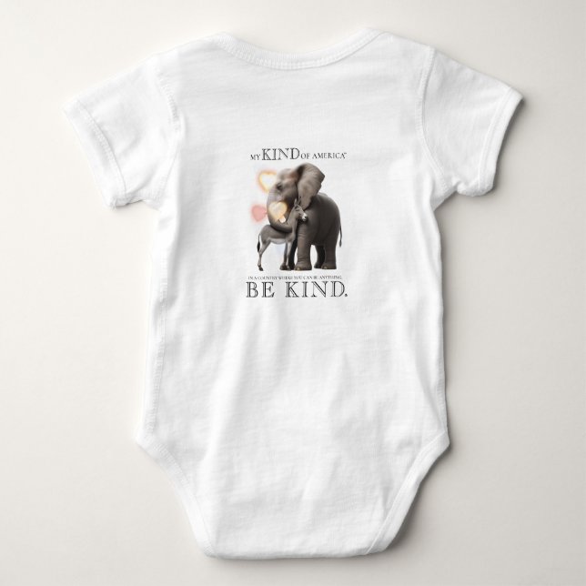 The Donkey & The Elephant Hearts & Hugs BE KIND Baby Bodysuit (Back)