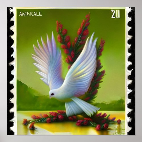 The Dove Fantasy AI Stamp Art Print