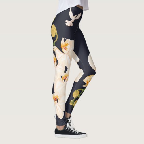 The Dove of Love Midnight Blue Orchid Leggings