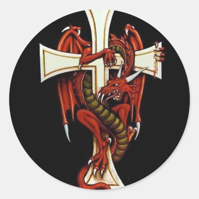 The Dragon and The Cross Classic Round Sticker (Front)