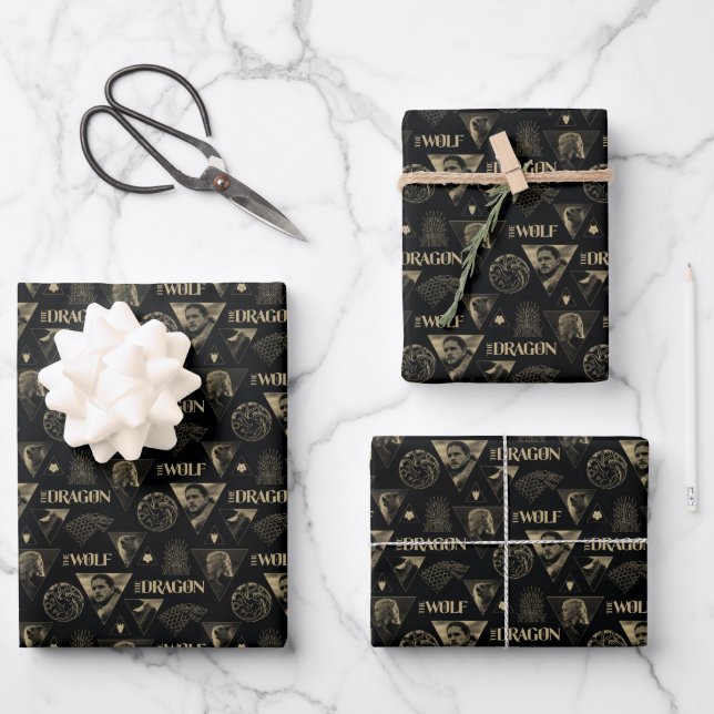 The Dragon and The Wolf Daenerys & Jon Pattern Wrapping Paper Sheets (Front)