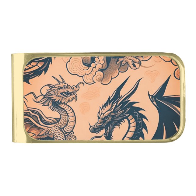 The Dragons War Orange Skies Gold Finish Money Clip (Front)