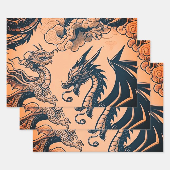 The Dragons War Orange Skies Wrapping Paper Sheets (Set)