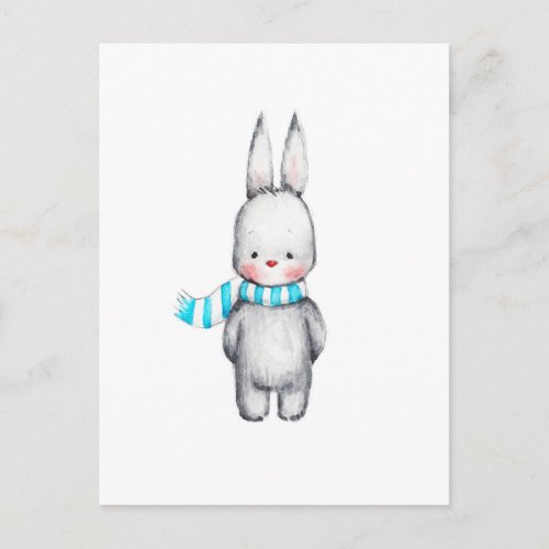 The Drawing of Cute Bunny in Scarf Postcard