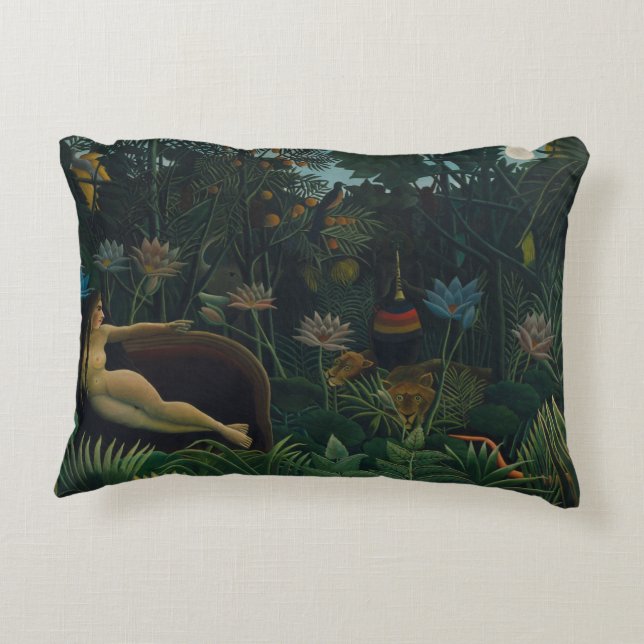 The Dream (Le Reve Exotique) by Henri Rousseau Decorative Pillow (Back)