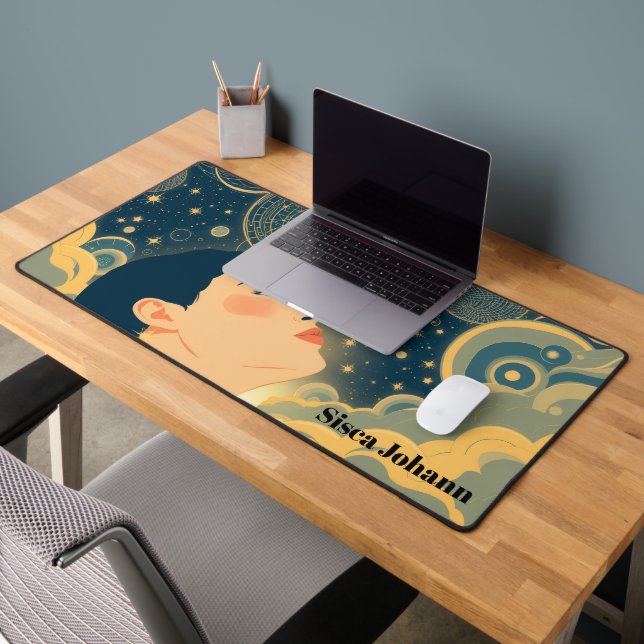 The Dreamer Surrealist Gold Accents  Desk Mat (Office 2)