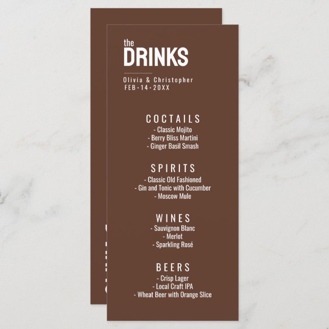 The Drinks menu with text Minimalist Bold  (Front/Back)