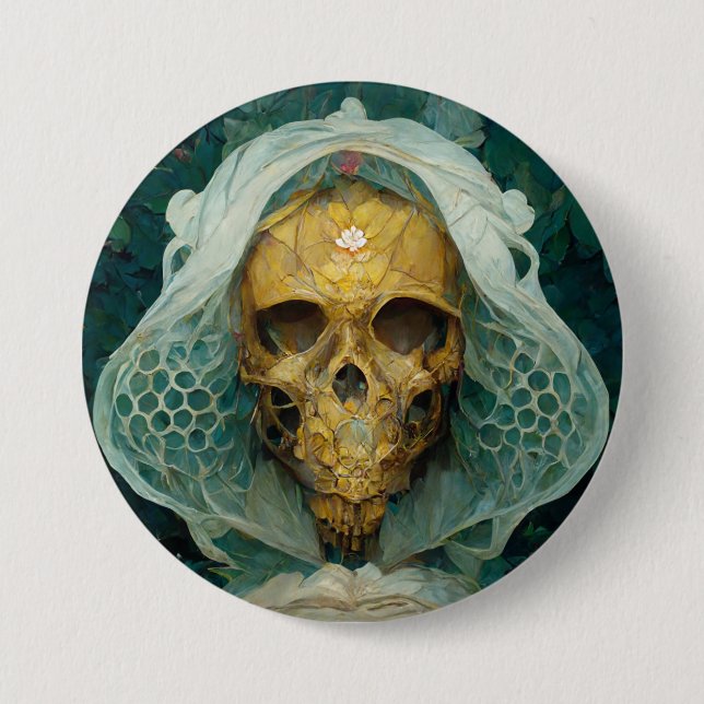 The Drone Bee Skull Fantasy Sci-Fi Button (Front)