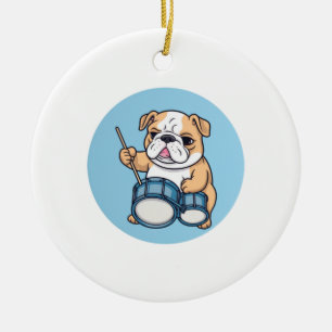 The Drumming Bulldog Beats and Bulldog Grooves Ceramic Ornament