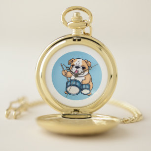 The Drumming Bulldog Beats and Bulldog Grooves Pocket Watch