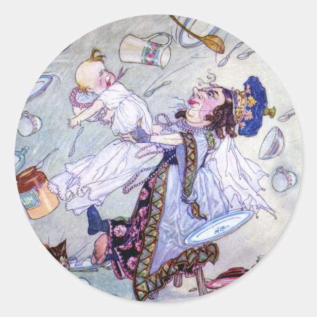 The Duchess & the Pig Baby in Alice in Wonderland Classic Round Sticker (Front)