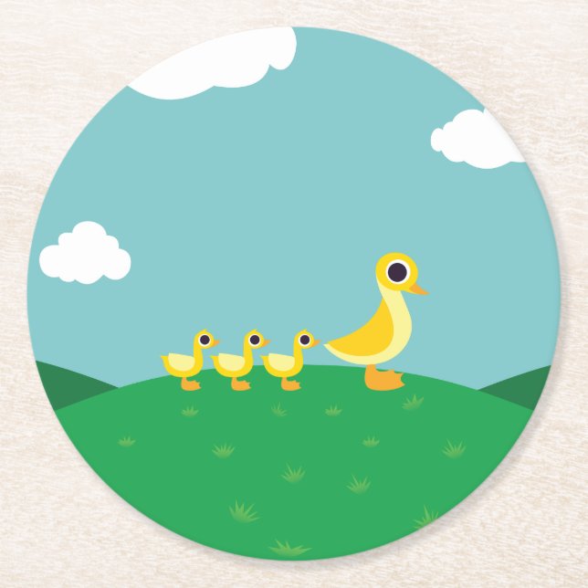 The Duck Family Round Paper Coaster (Front)