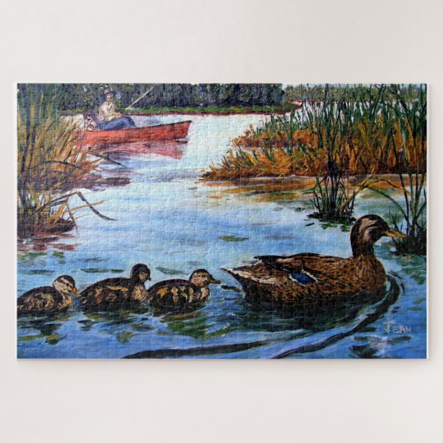 THE DUCK POND WITH FISHERMAN JIGSAW PUZZLE (Horizontal)