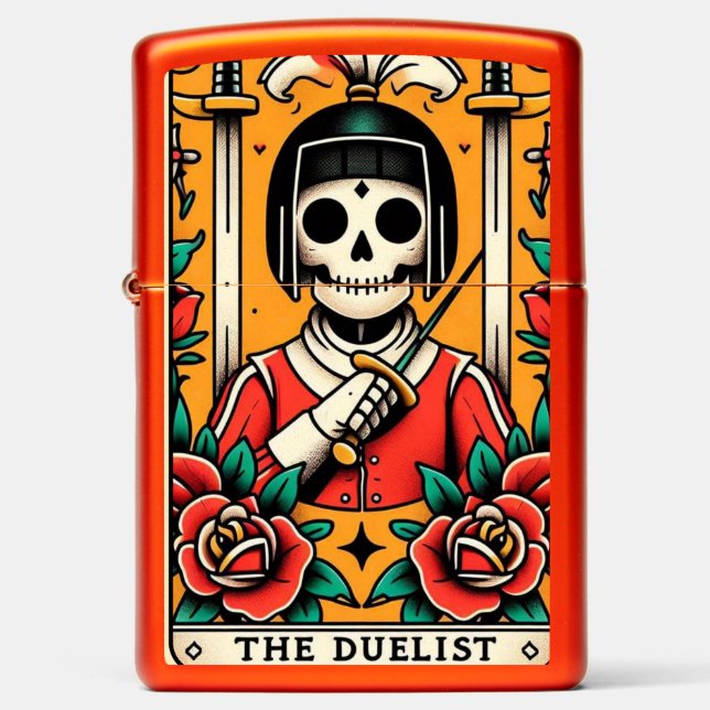 The duelist skeleton tarot style  zippo lighter (Front)