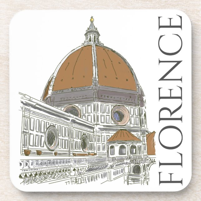 The Duomo Cathedral Florence Italy Pen and Ink Beverage Coaster (Front)