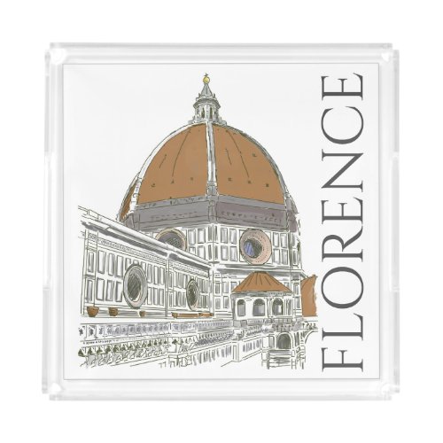 The Duomo Florence Italy Pen and Ink Illustration Acrylic Tray