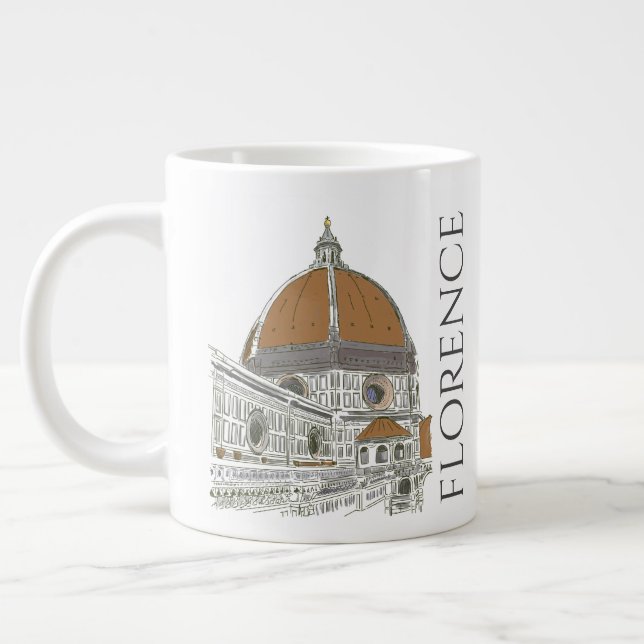 The Duomo Florence Italy Pen and Ink Illustration Giant Coffee Mug (Left)
