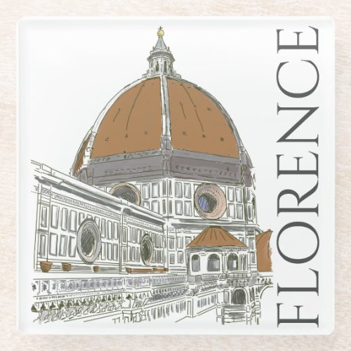 The Duomo Florence Italy Pen and Ink Watercolor Glass Coaster
