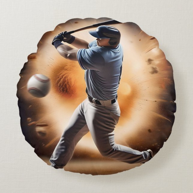 "The Dust-Cloud Showdown: A Pitcher's Fury" Round Pillow (Front)