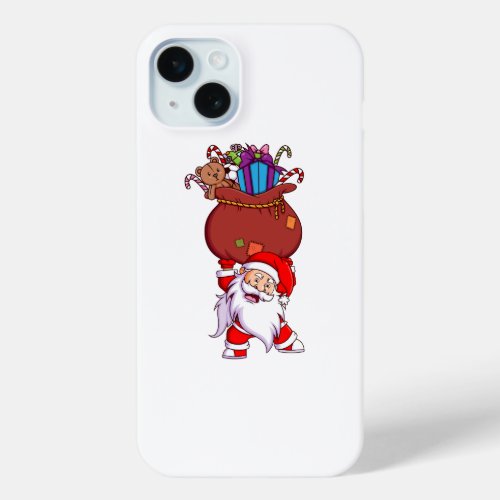 the dwarf santa claus is holding the big sack full iPhone 15 plus case