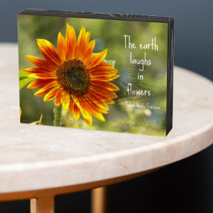 The Earth Laughs in Flowers Quote Sunflower Wooden Box Sign