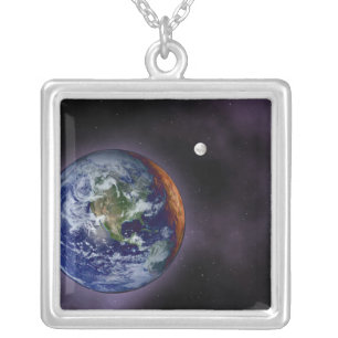 The Earth shown at the outer edges Silver Plated Necklace