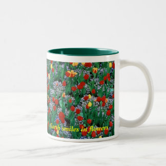 The Earth smiles in flowers - Green by TDGallery Two-Tone Coffee Mug