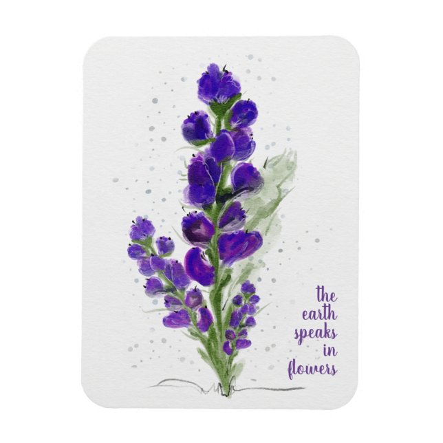 The Earth Speaks in Flowers Purple Painted Flowers Magnet (Vertical)