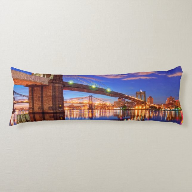 The East River, Brooklyn Bridge, Manhattan Body Pillow (Front)