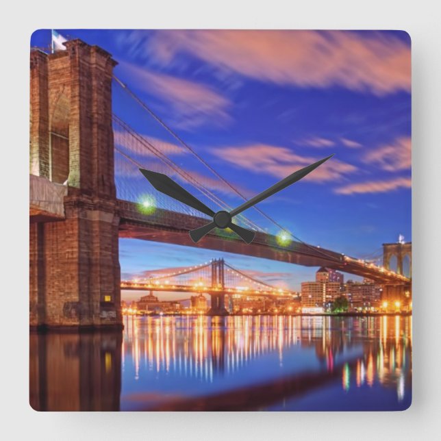 The East River, Brooklyn Bridge, Manhattan Square Wall Clock (Front)