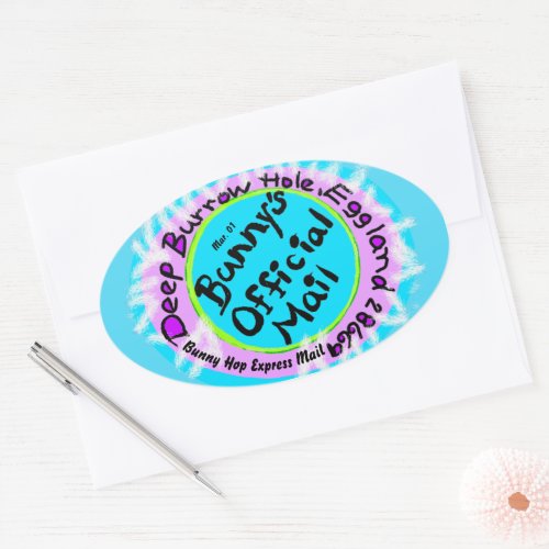 The Easter Bunny Address Egg Shaped Mail Stamp Oval Sticker