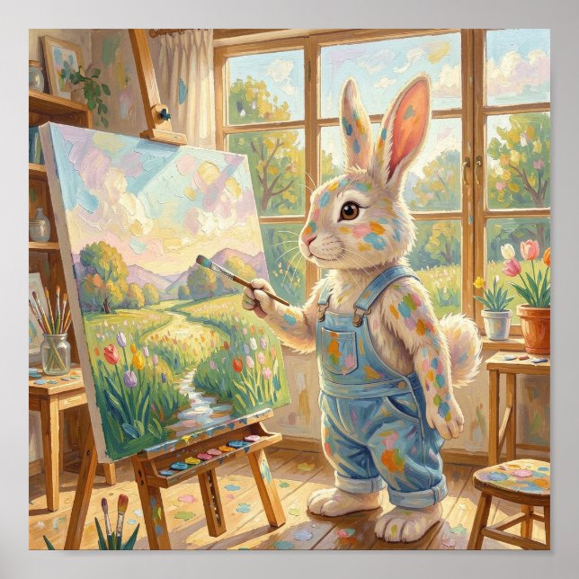 The Easter Bunny attempting to paint  Poster (Front)