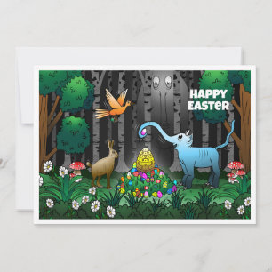 The Easter Bunny collects Easter eggs Holiday Card