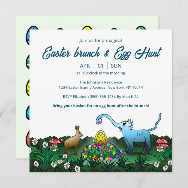 The Easter Bunny collects Easter eggs Invitation (Front/Back)