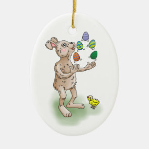 The Easter Bunny juggles with the Easter eggs Ceramic Ornament