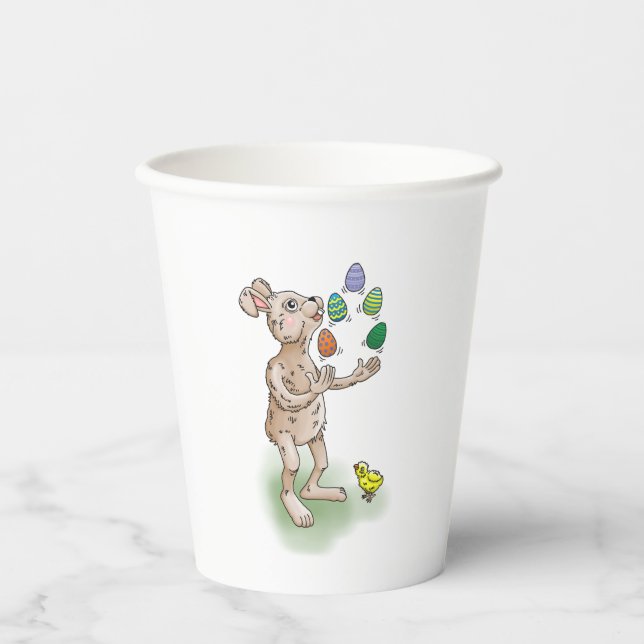 The Easter Bunny juggles with the Easter eggs Paper Cups (Front)