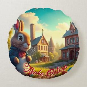The Easter Bunny on a Secret Mission Round Pillow