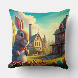 The Easter Bunny on a Secret Mission Throw Pillow