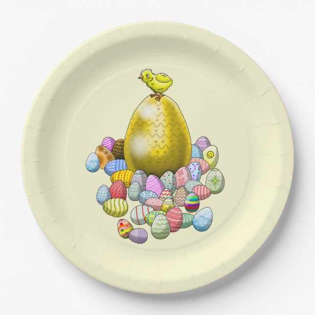 The Easter Chick and the Golden Easter Egg Paper Plates (Front)
