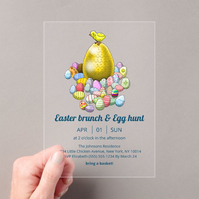 The Easter chicken's brunch and egg hunt Acrylic Invitations (Insitu (Handheld))