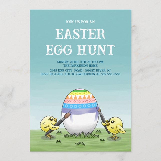 The Easter egg is painted by the chickens Invitation (Front)
