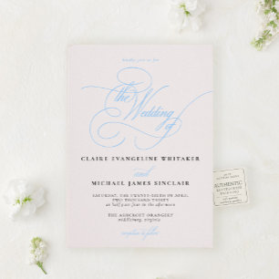 The Écriture Suite Romantic Blue Script Wedding Letterpress Invitation