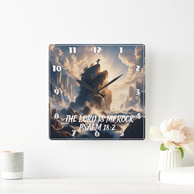 The Edge of Existence THE LORD IS MY ROCK Square Wall Clock (Home)