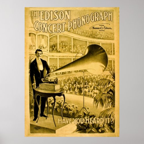 The Edison Concert Phonograph Vintage Advert Poster