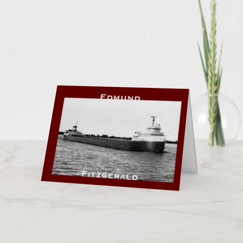The Edmund Fitzgerald on the St Clair River BW Foil Greeting Card