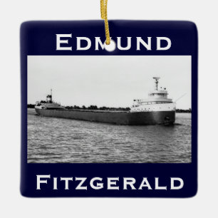 The Edmund Fitzgerald on the St. Clair River Ceramic Ornament