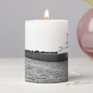 The Edmund Fitzgerald on the St. Clair River Pillar Candle