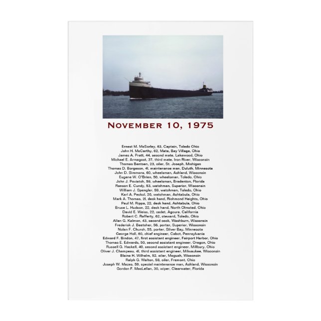 The Edmund Fitzgerald with Crew Names Gift Box Acrylic Print (Front)